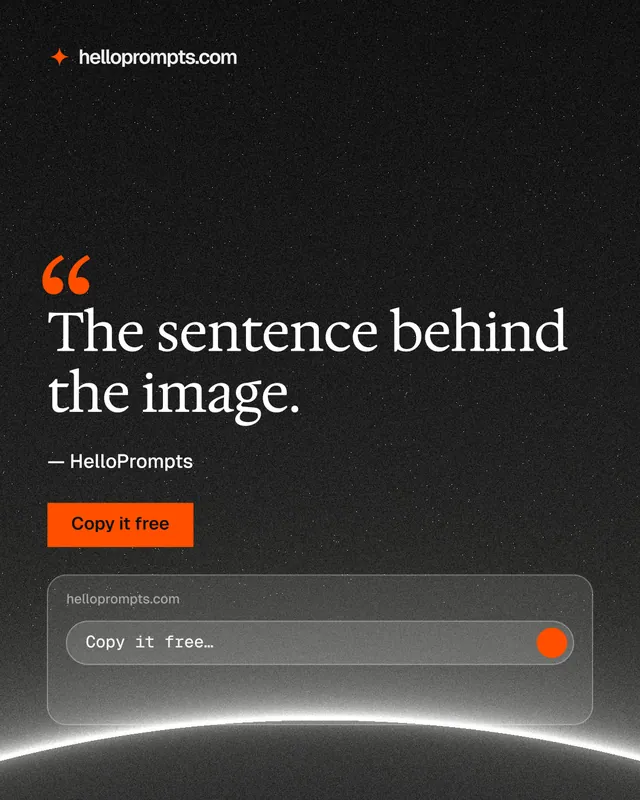 Instagram portrait post for HelloPrompts: "The sentence behind the image." Swiss style, quote layout, dark palette in black, grey.