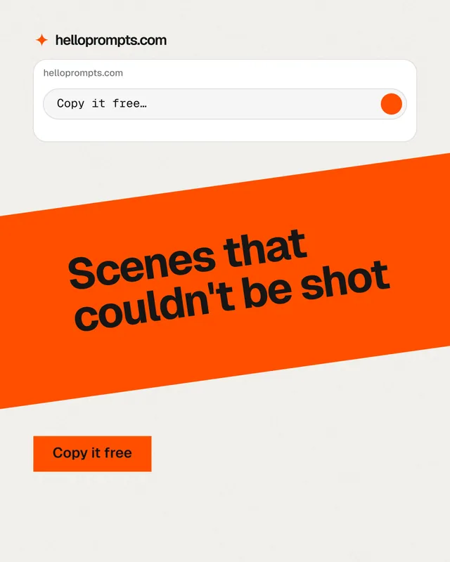 Instagram portrait post for HelloPrompts: "Scenes that couldn't be shot". Swiss style, diagonal layout, light palette in white, orange.