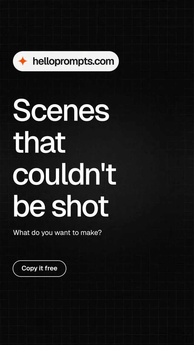 Instagram story for HelloPrompts: "Scenes that couldn't be shot". Phosphor atlas style, announce layout, dark palette in black, grey.