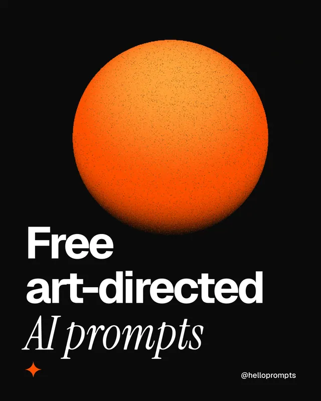 Instagram portrait post for HelloPrompts: "Free art-directed AI prompts". Auto 4x5 style, technique:shader field layout, dark palette in black, brown.