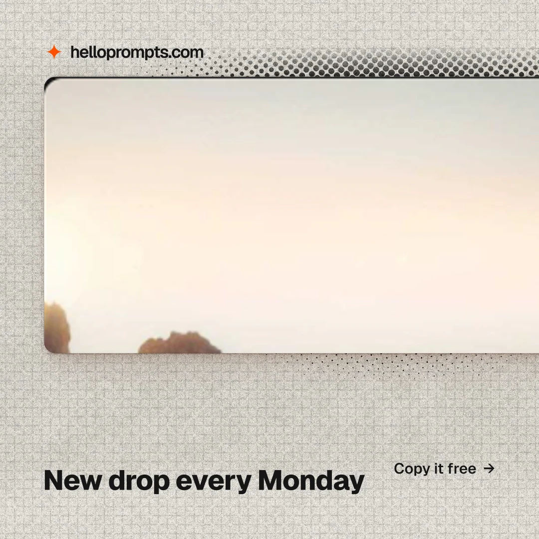 Instagram post for HelloPrompts: "New drop every Monday". Ink sticker style, image led layout, light palette in white, grey, orange.