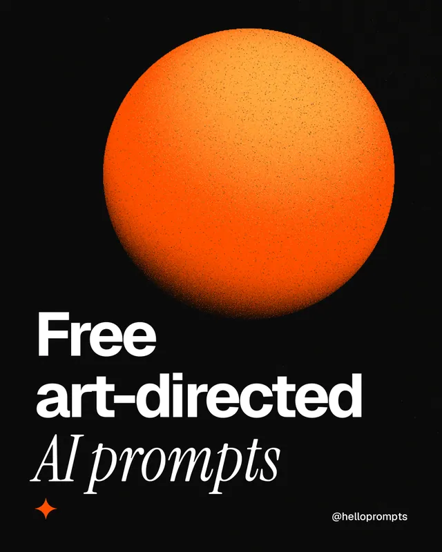 Instagram portrait post for HelloPrompts: "Free art-directed AI prompts". Auto 4x5 style, technique:shader field layout, dark palette in black, brown.