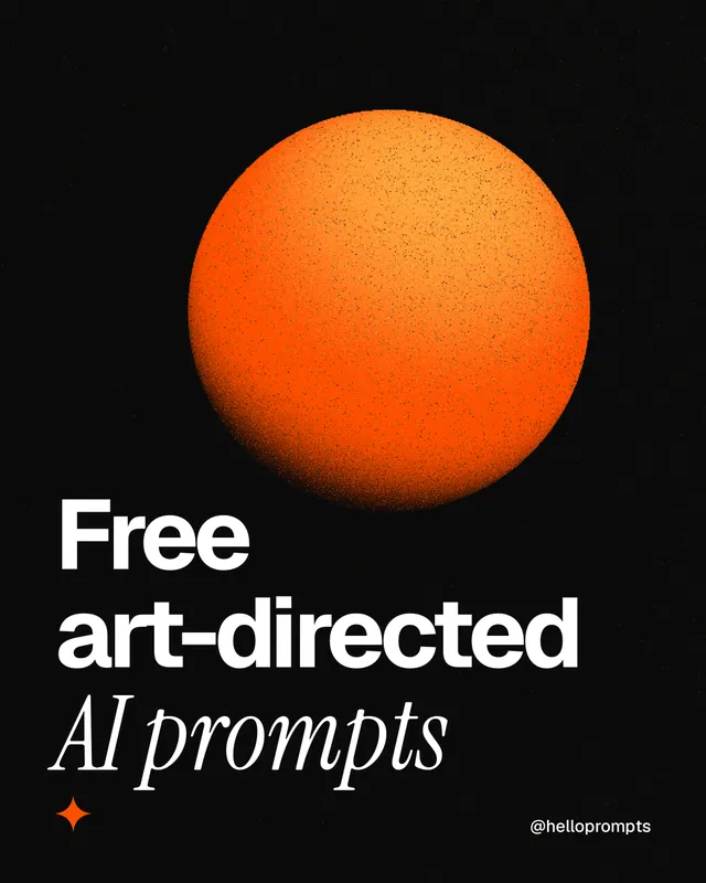 Instagram portrait post for HelloPrompts: "Free art-directed AI prompts". Auto 4x5 style, technique:shader field layout, dark palette in black, brown.