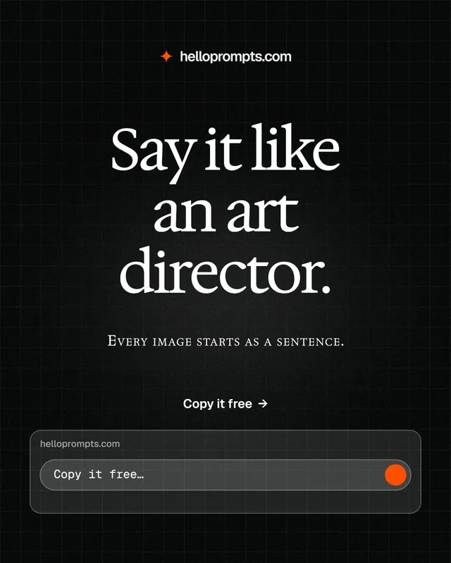 Instagram portrait post for HelloPrompts: "Say it like an art director." Phosphor atlas style, smallcaps layout, dark palette in black, grey.
