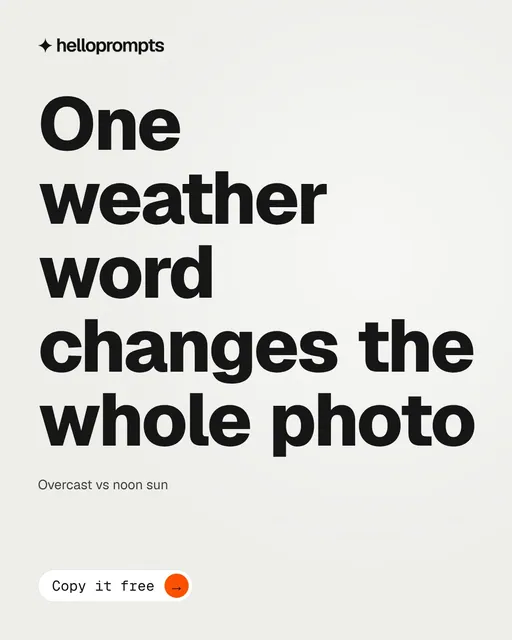Video for HelloPrompts: "One weather word changes the whole photo". Doc motion loop, 6.0 s, light palette.