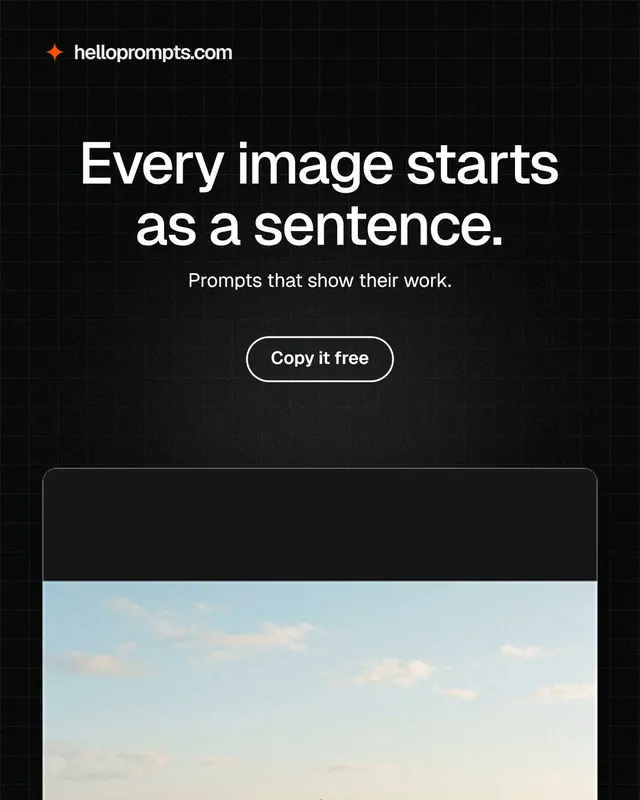 Instagram portrait post for HelloPrompts: "Every image starts as a sentence." Phosphor atlas style, centred layout, dark palette in grey, black.