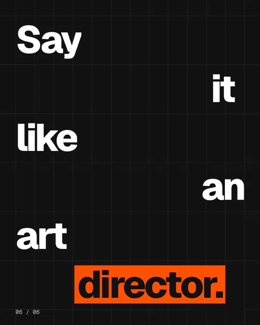 Video for HelloPrompts: "Say it like an art director.". Kinetic type grid, 6.0 s, dark palette.