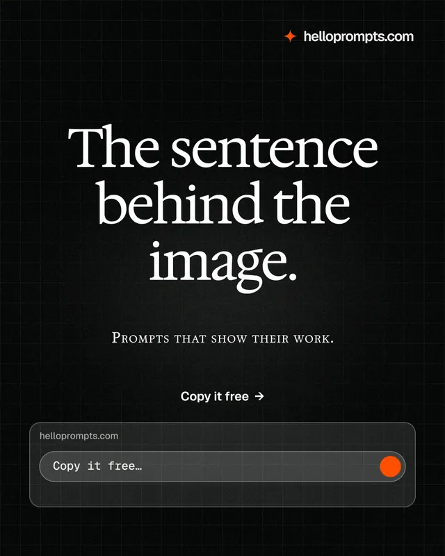 Instagram portrait post for HelloPrompts: "The sentence behind the image." Phosphor atlas style, smallcaps layout, dark palette in black, grey.