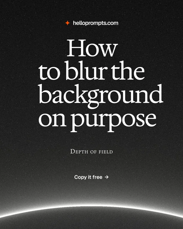 Instagram portrait post for HelloPrompts: "How to blur the background on purpose". Swiss style, smallcaps layout, dark palette in black, grey.