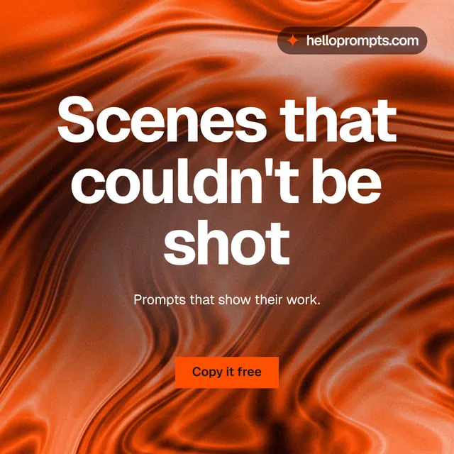 Instagram post for HelloPrompts: "Scenes that couldn't be shot". Swiss style, centred layout, dark palette in red, orange.