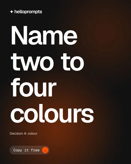 Video for HelloPrompts: "Name two to four colours". Doc motion loop, 6.0 s, dark palette.