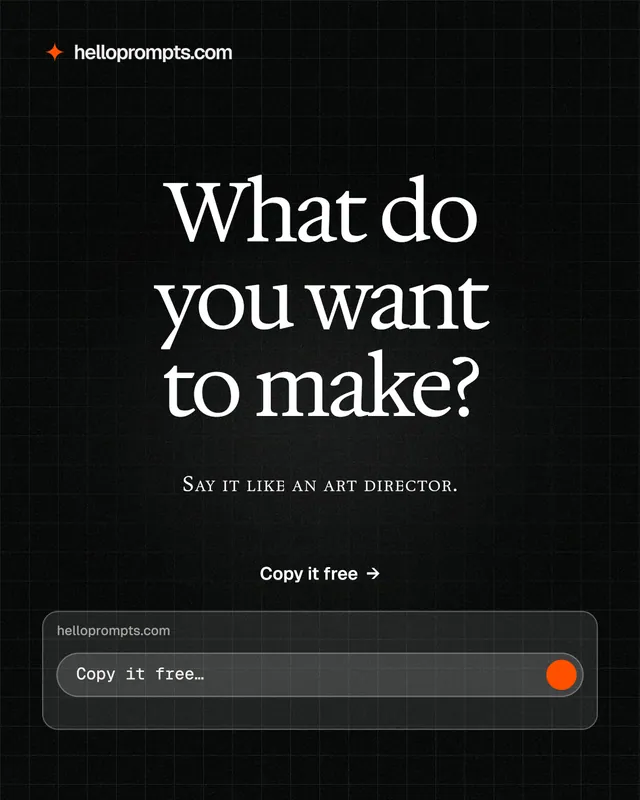 Instagram portrait post for HelloPrompts: "What do you want to make?" Phosphor atlas style, smallcaps layout, dark palette in black, grey.
