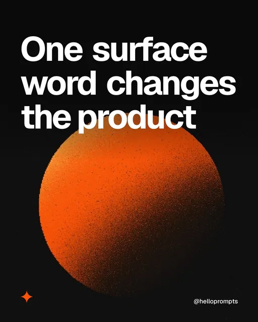 Video for HelloPrompts: "One surface word changes the product". Shader loop, 6.0 s, dark palette.