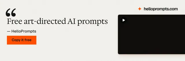 X header for HelloPrompts: "Free art-directed AI prompts". Swiss style, quote layout, light palette in white, black.