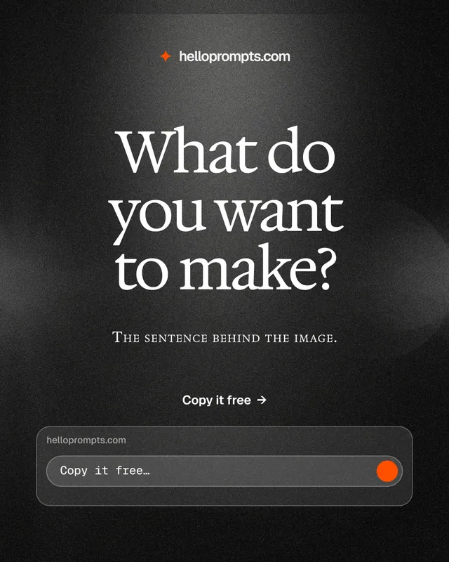 Instagram portrait post for HelloPrompts: "What do you want to make?" Dark deco style, smallcaps layout, dark palette in black, grey.