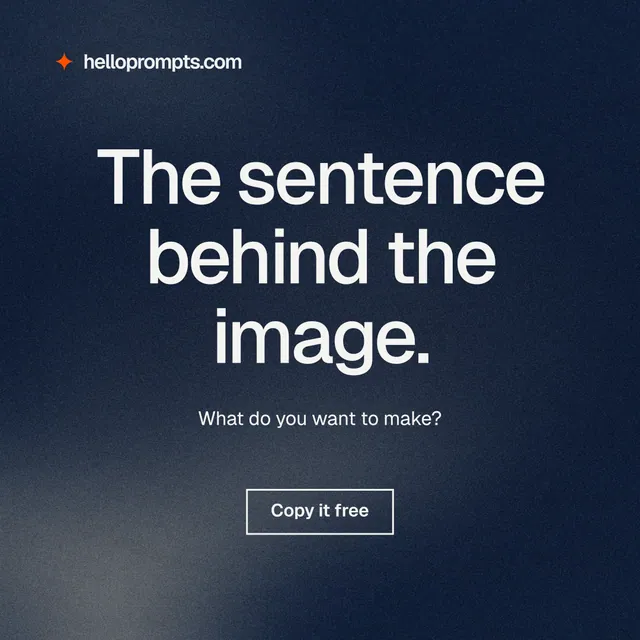 Instagram post for HelloPrompts: "The sentence behind the image." Cyanotype style, centred layout, dark palette in blue, grey.