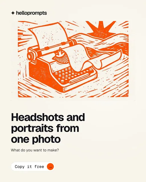 Video for HelloPrompts: "Headshots and portraits from one photo". Doc motion loop, 7.0 s, light palette.