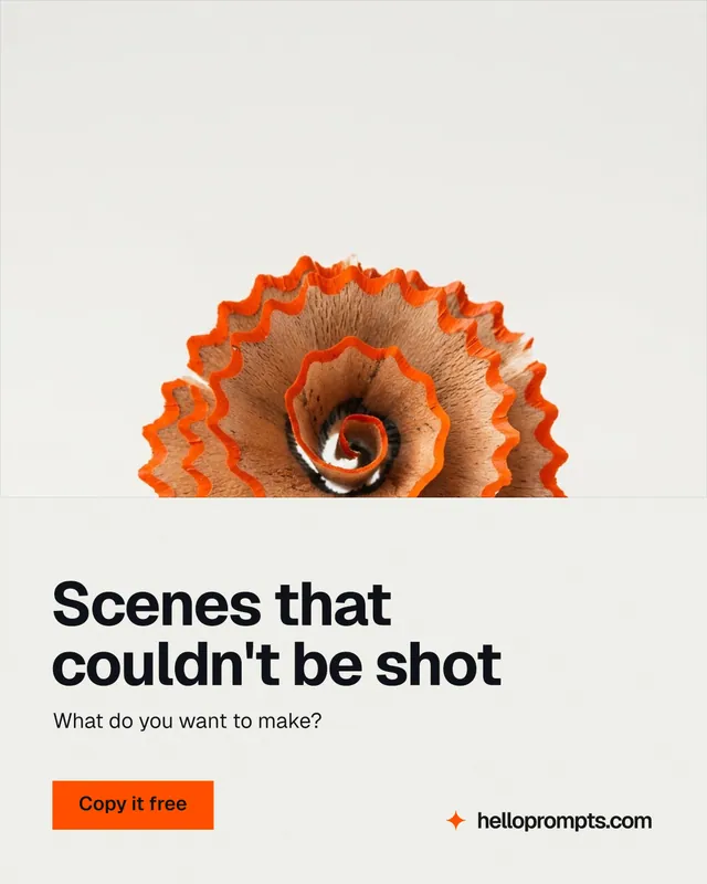 Instagram portrait post for HelloPrompts: "Scenes that couldn't be shot". Swiss style, bottom layout, light palette in white, brown.