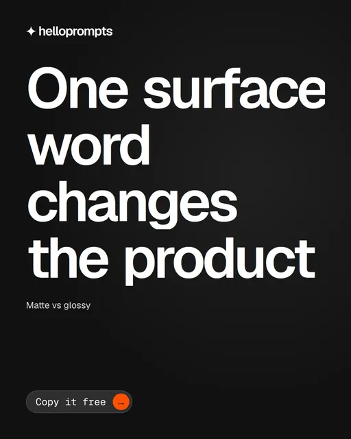 Video for HelloPrompts: "One surface word changes the product". Doc motion loop, 7.0 s, dark palette.
