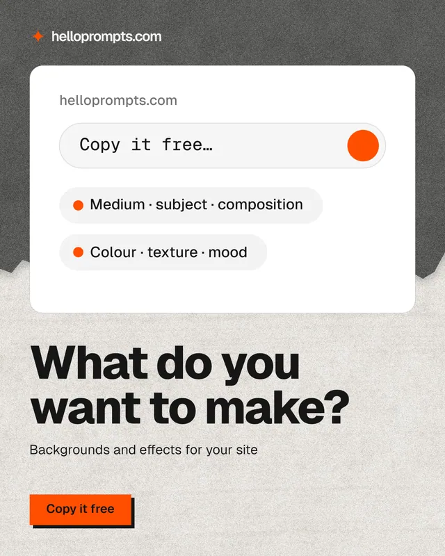 Instagram portrait post for HelloPrompts: "What do you want to make?" Paper trio style, bottom layout, light palette in white, grey.