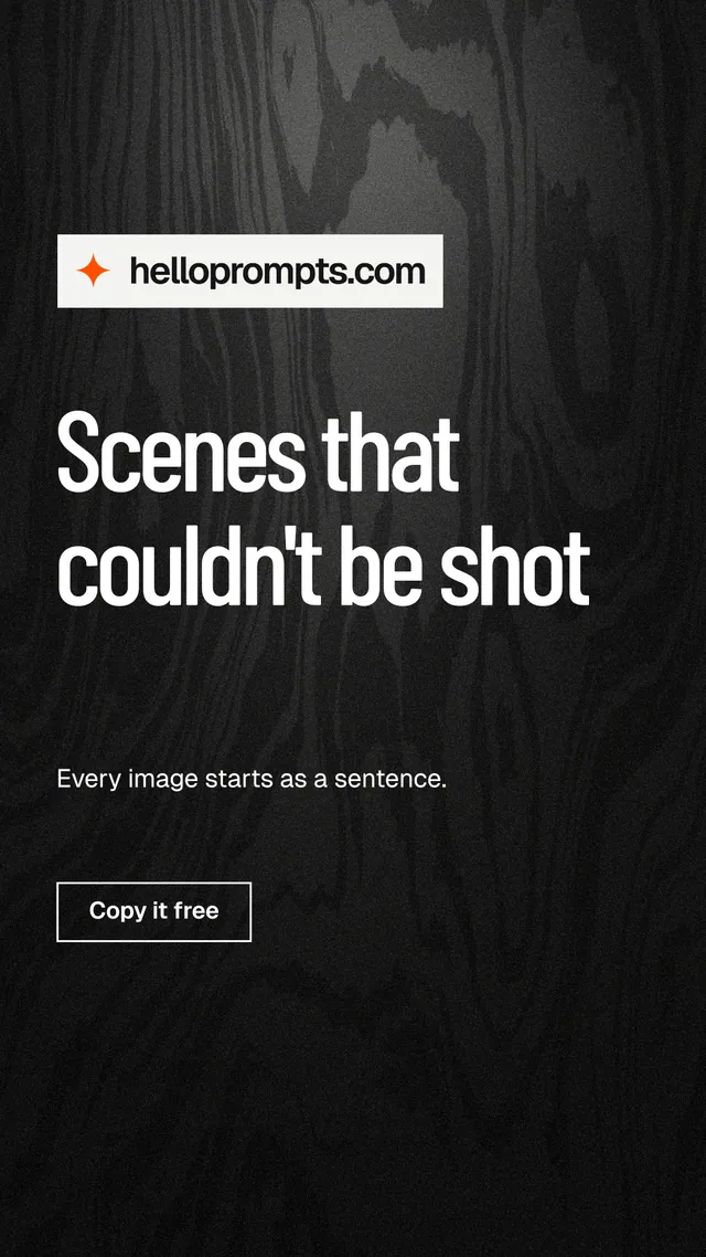 Instagram story for HelloPrompts: "Scenes that couldn't be shot". Dark deco style, announce layout, dark palette in black, grey.