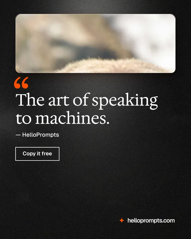 Instagram portrait post for HelloPrompts: "The art of speaking to machines." Dark deco style, quote layout, dark palette in black, grey.