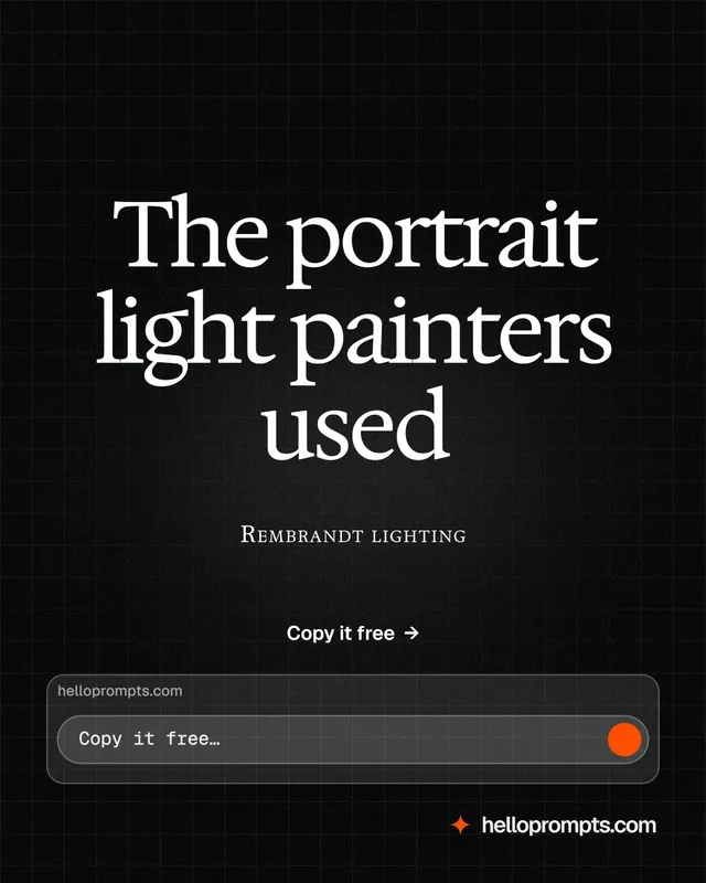 Instagram portrait post for HelloPrompts: "The portrait light painters used". Phosphor atlas style, smallcaps layout, dark palette in black, grey.