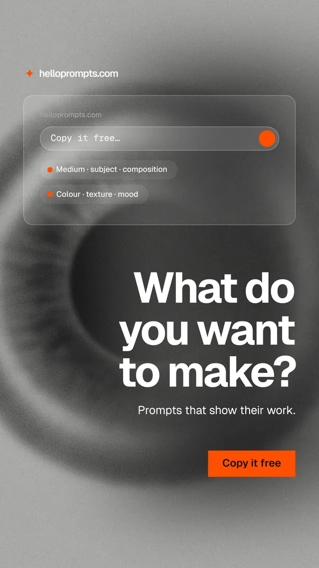 Instagram story for HelloPrompts: "What do you want to make?" Swiss style, right layout, light palette in grey, black.