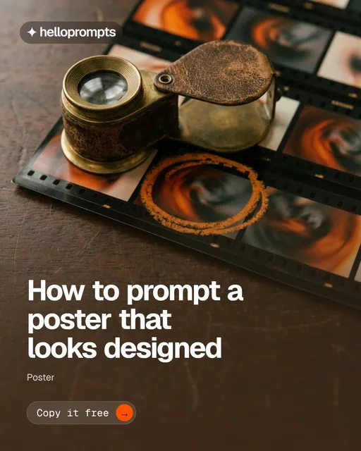 Video for HelloPrompts: "How to prompt a poster that looks designed". Doc motion loop, 6.0 s, dark palette.