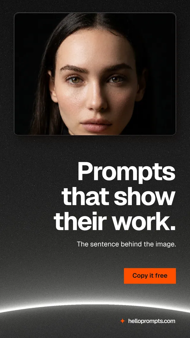Instagram story for HelloPrompts: "Prompts that show their work." Swiss style, right layout, dark palette in black, grey, orange.