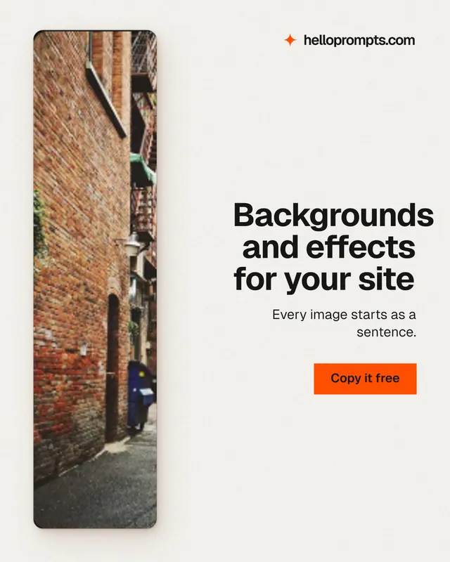 Instagram portrait post for HelloPrompts: "Backgrounds and effects for your site". Swiss style, right layout, light palette in white, brown, orange.