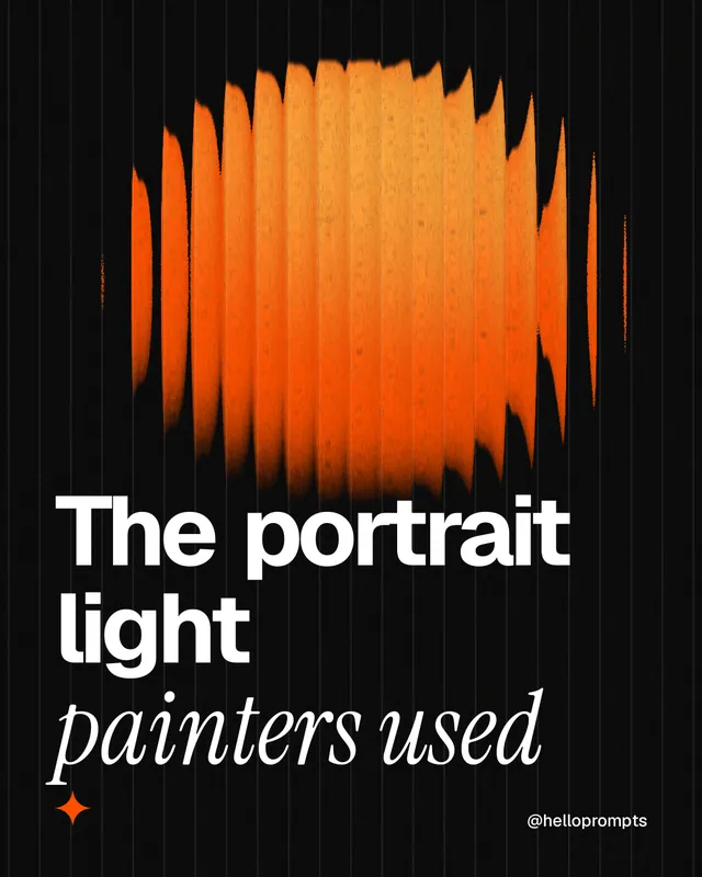 Instagram portrait post for HelloPrompts: "The portrait light painters used". Auto 4x5 style, technique:shader field layout, dark palette in black, orange.