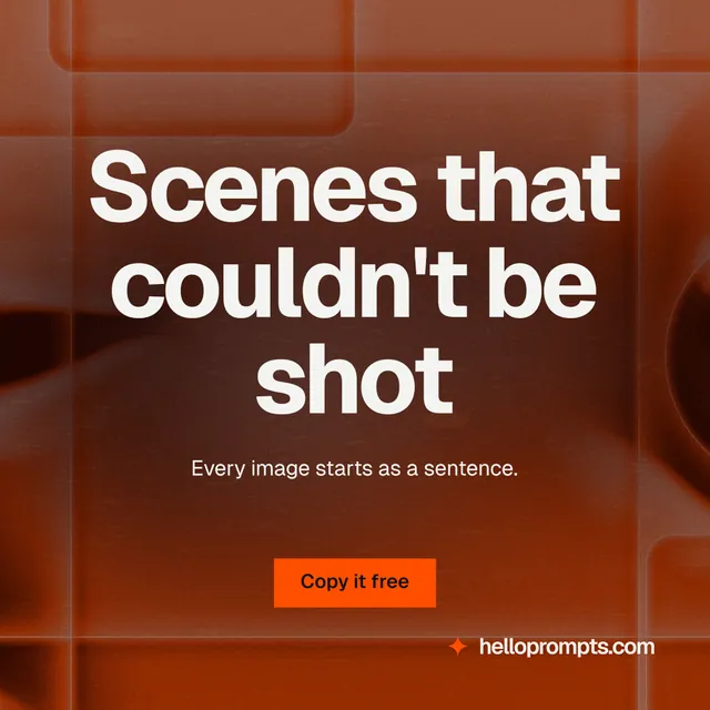 Instagram post for HelloPrompts: "Scenes that couldn't be shot". Swiss style, centred layout, dark palette in red, orange, grey.