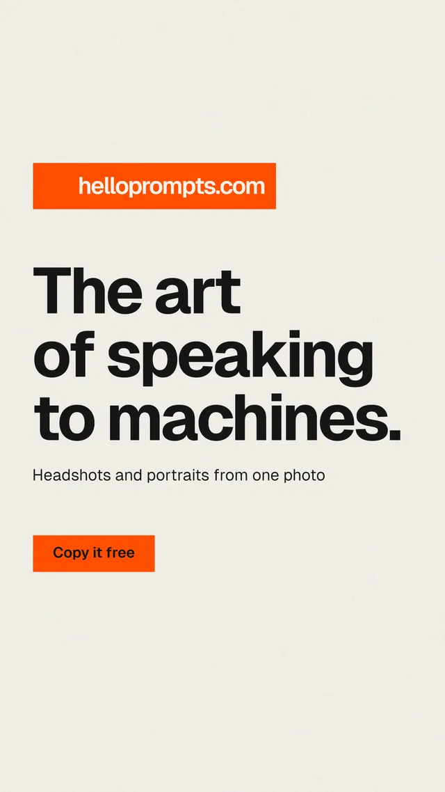 Instagram story for HelloPrompts: "The art of speaking to machines." Swiss style, announce layout, light palette in white, yellow, orange.