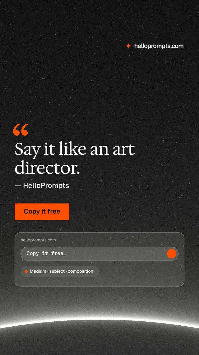 Instagram story for HelloPrompts: "Say it like an art director." Swiss style, quote layout, dark palette in black, grey.