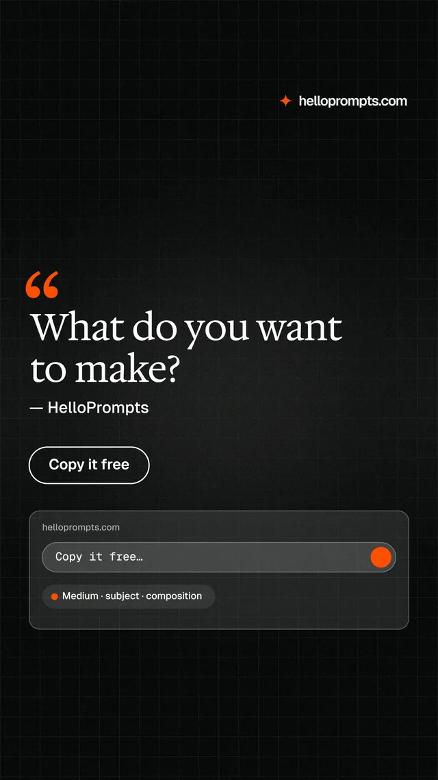 Instagram story for HelloPrompts: "What do you want to make?" Phosphor atlas style, quote layout, dark palette in black.