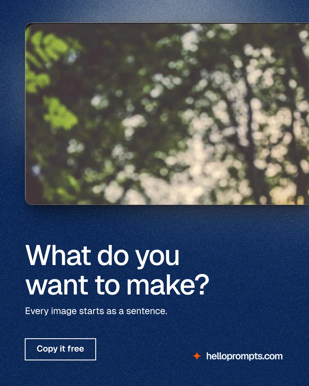 Instagram portrait post for HelloPrompts: "What do you want to make?" Cyanotype style, bottom layout, dark palette in blue, grey.