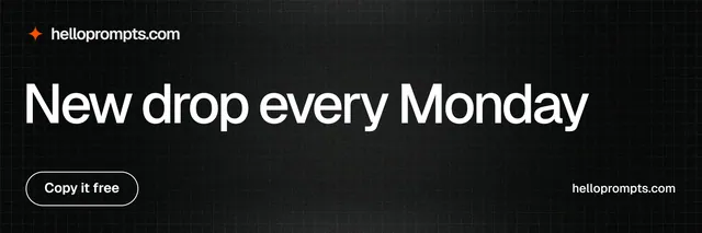 X header for HelloPrompts: "New drop every Monday". Phosphor atlas style, poster layout, dark palette in black, grey.