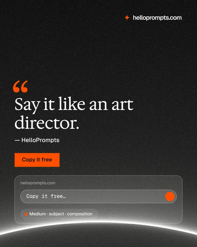 Instagram portrait post for HelloPrompts: "Say it like an art director." Swiss style, quote layout, dark palette in black, grey.