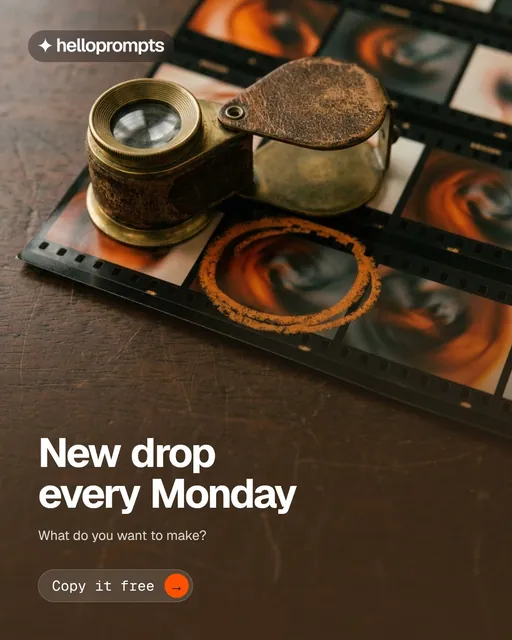 Video for HelloPrompts: "New drop every Monday". Doc motion loop, 7.0 s, dark palette.