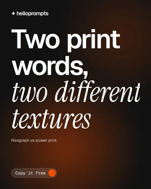 Video for HelloPrompts: "Two print words, two different textures". Doc motion loop, 7.0 s, dark palette.