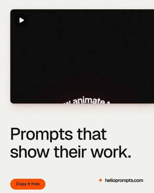 Instagram portrait post for HelloPrompts: "Prompts that show their work." Data card style, bottom layout, light palette in white, black.