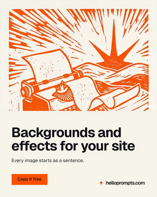 Instagram portrait post for HelloPrompts: "Backgrounds and effects for your site". Swiss style, bottom layout, light palette in white, orange.