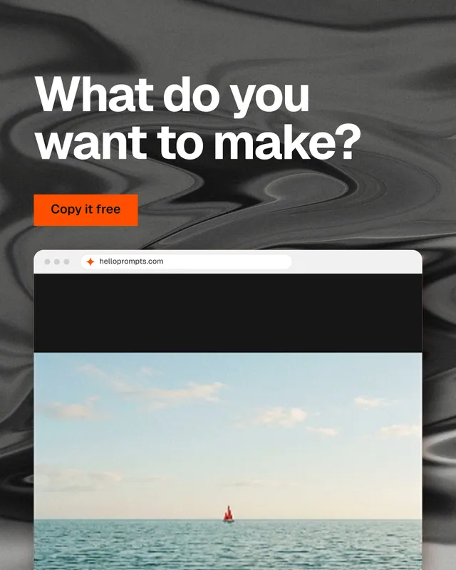 Instagram portrait post for HelloPrompts: "What do you want to make?" Swiss style, browser layout, light palette in grey, black, white.