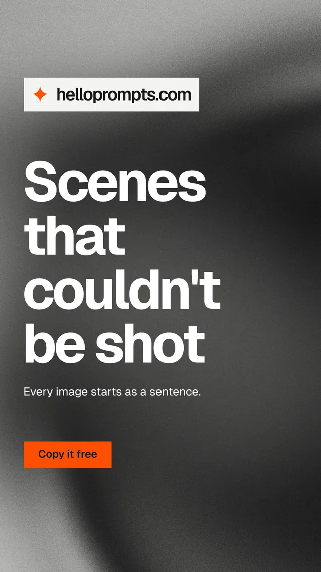Instagram story for HelloPrompts: "Scenes that couldn't be shot". Swiss style, announce layout, dark palette in grey, black.