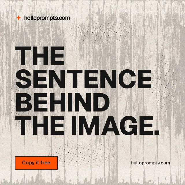 Instagram post for HelloPrompts: "The sentence behind the image." Ink sticker style, poster layout, light palette in grey, orange.