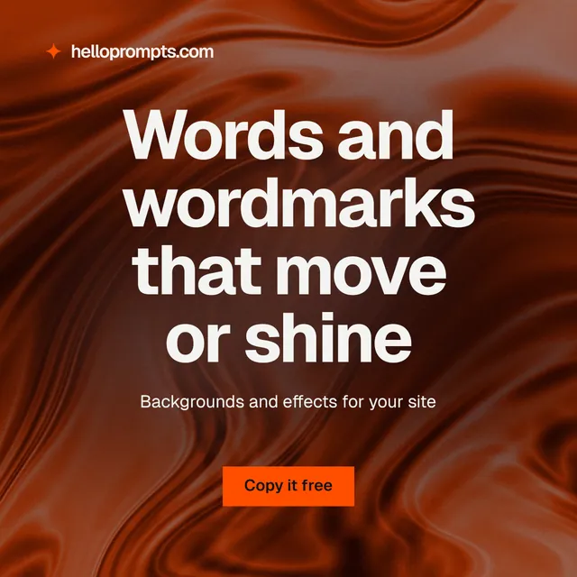 Instagram post for HelloPrompts: "Words and wordmarks that move or shine". Swiss style, centred layout, dark palette in red, orange, grey.