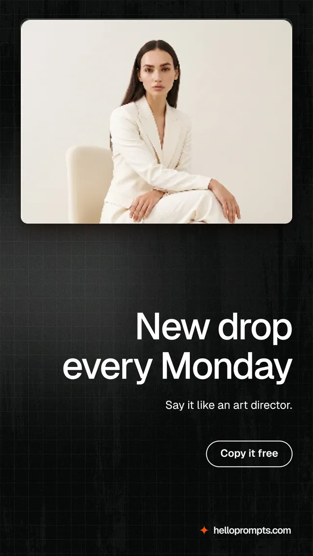 Instagram story for HelloPrompts: "New drop every Monday". Phosphor atlas style, right layout, dark palette in orange, black, grey.