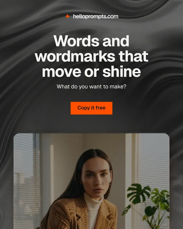 Instagram portrait post for HelloPrompts: "Words and wordmarks that move or shine". Swiss style, centred layout, dark palette in black, grey.