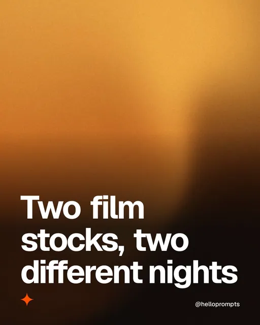 Video for HelloPrompts: "Two film stocks, two different nights". Shader loop, 6.0 s, dark palette.